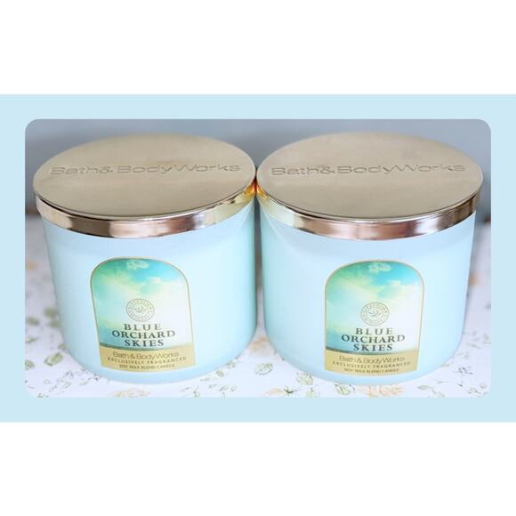 Lot of 2 Bath & Body Works Blue Orchard Skies Large 3-Wick Scented Candle 14.5oz - Picture 1 of 5